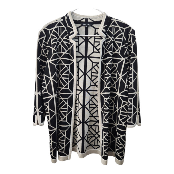 Misook Open Front Knit Cardigan M Geometric Office Classic Career Business Chic - Picture 1 of 7
